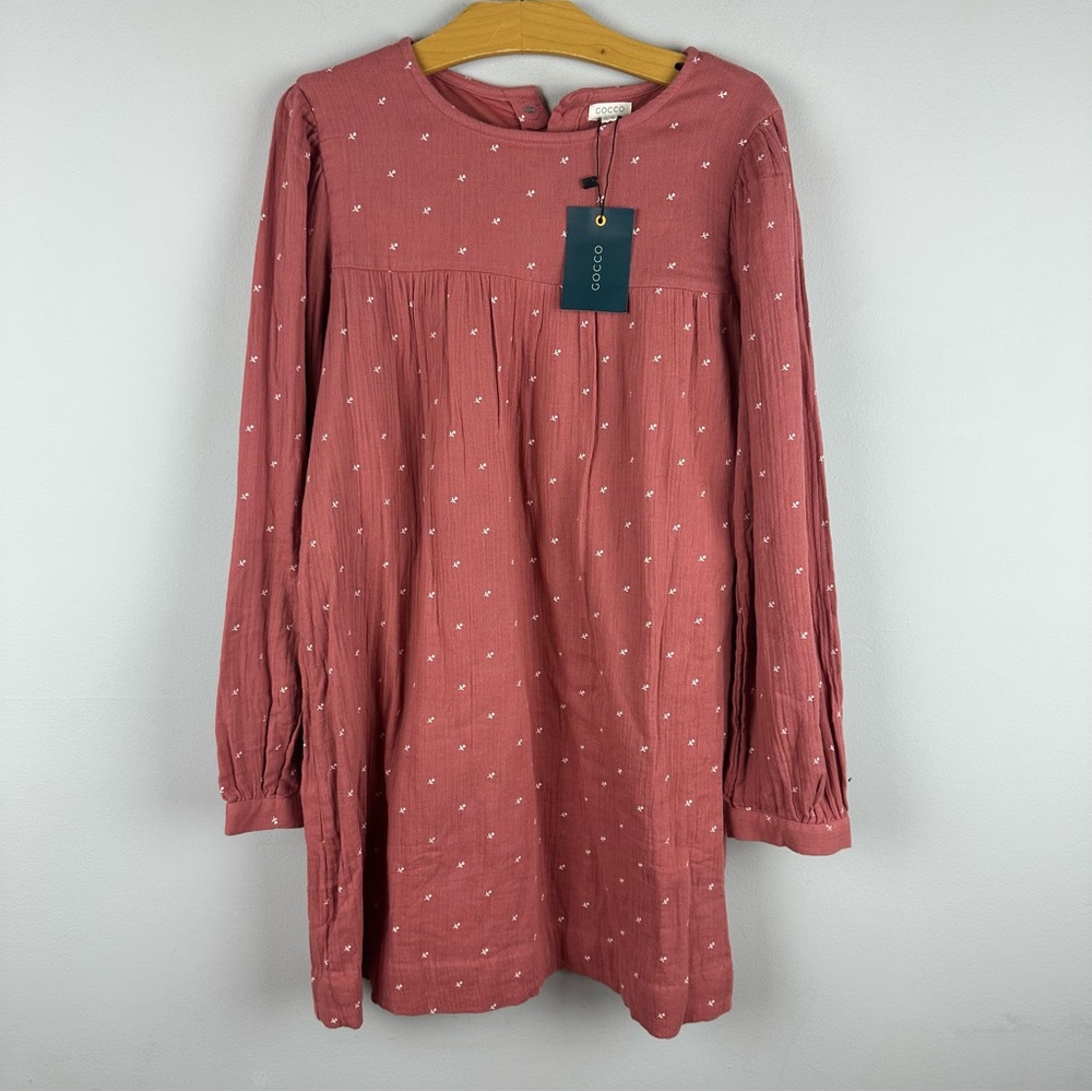 NWT Gocco Girls 100% Cotton Rust Red Long Sleeve Dress Size 11-12